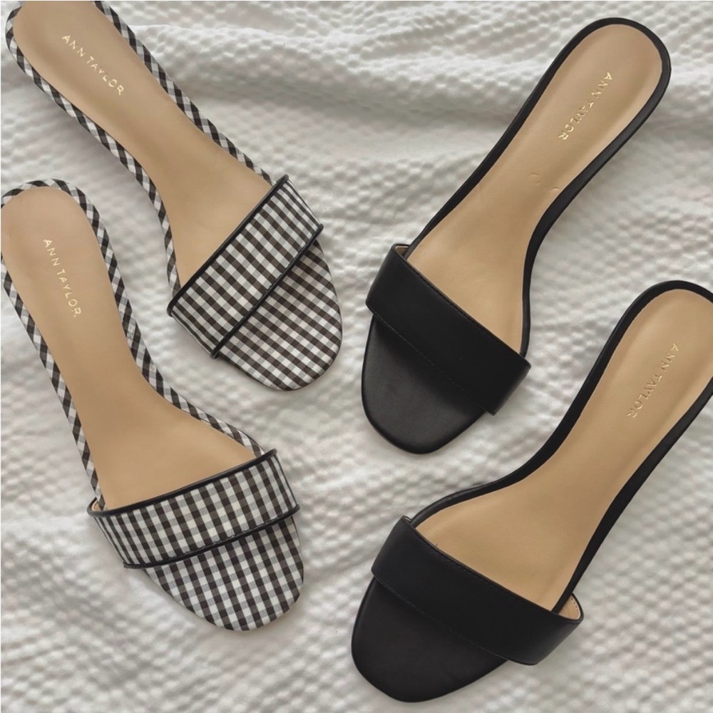 Ann Taylor Leather Strappy Kitten Heel Mule Sandals